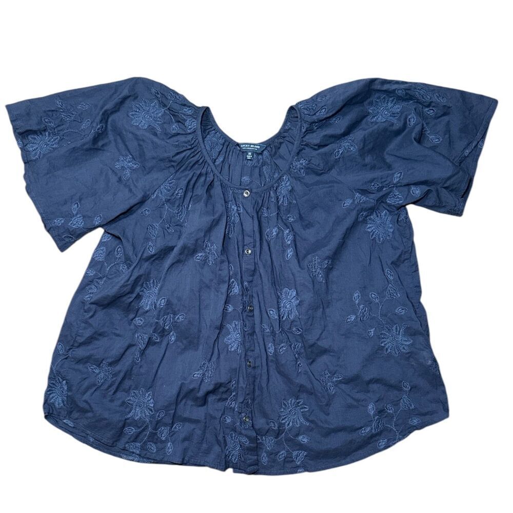 Lucky Brand Floral Embroider Button Down Blouse Sz: XS